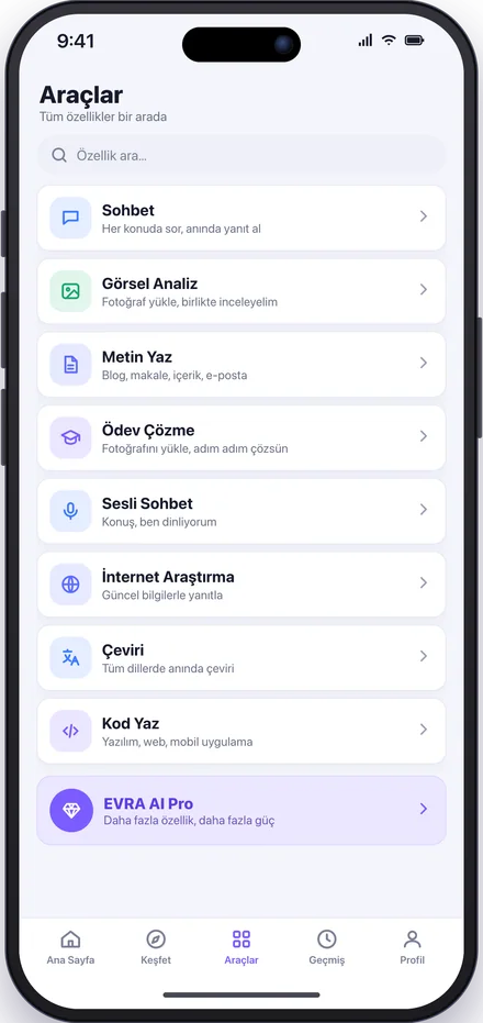 20'den fazla araç, tek dokunuşla.